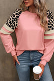 Grass Green Leopard Print Colorblock Raglan Sleeve Sweatshirt