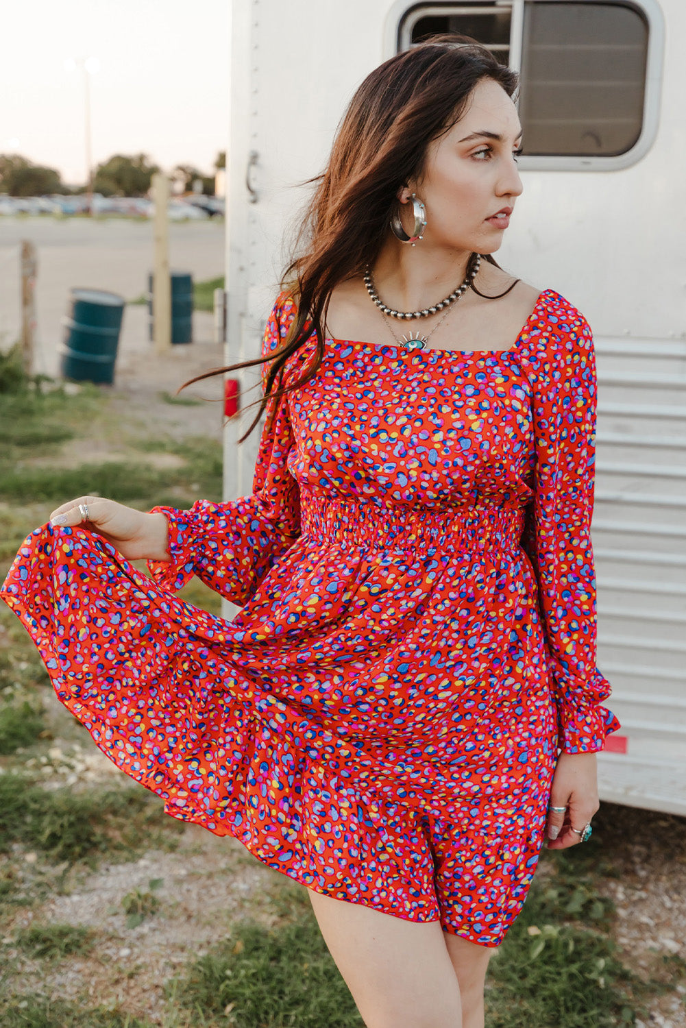 Square Neck Spring Floral Dress