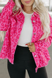 Plus Size Leopard Print Button Cuffs Raw Hem Jacket