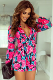 Deep V Neck Long Sleeve Floral Romper