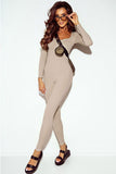 Ruched Square Neck Long Sleeve Sports Jumpsuit