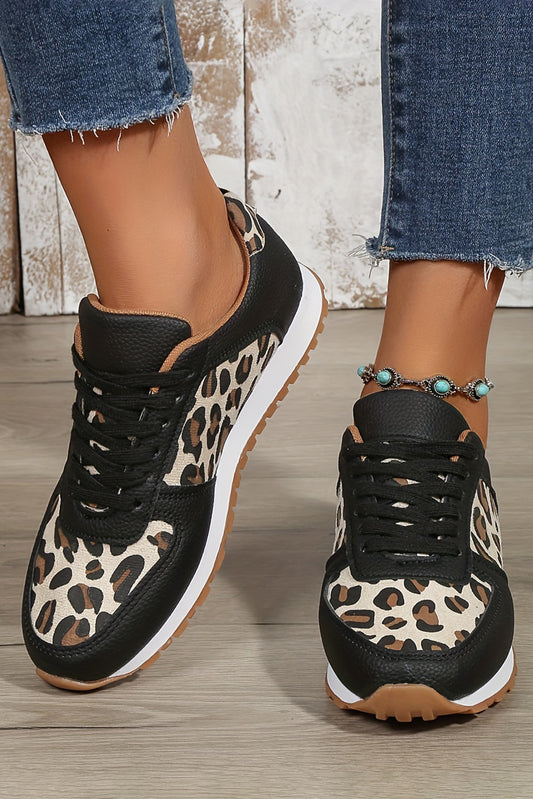 Casual Leopard PU Patchwork Lace up Sneakers