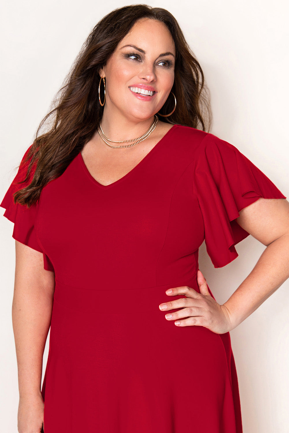 Plus Size Short Flutter Sleeve Midi Dress