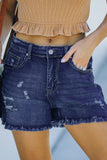 Distressed High Rise Denim Shorts