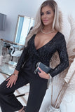 Sequin Fringes V Neck Long Sleeve Jumpsuit