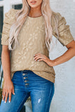 Pink Floral Lace Ruched Bubble Sleeve Top