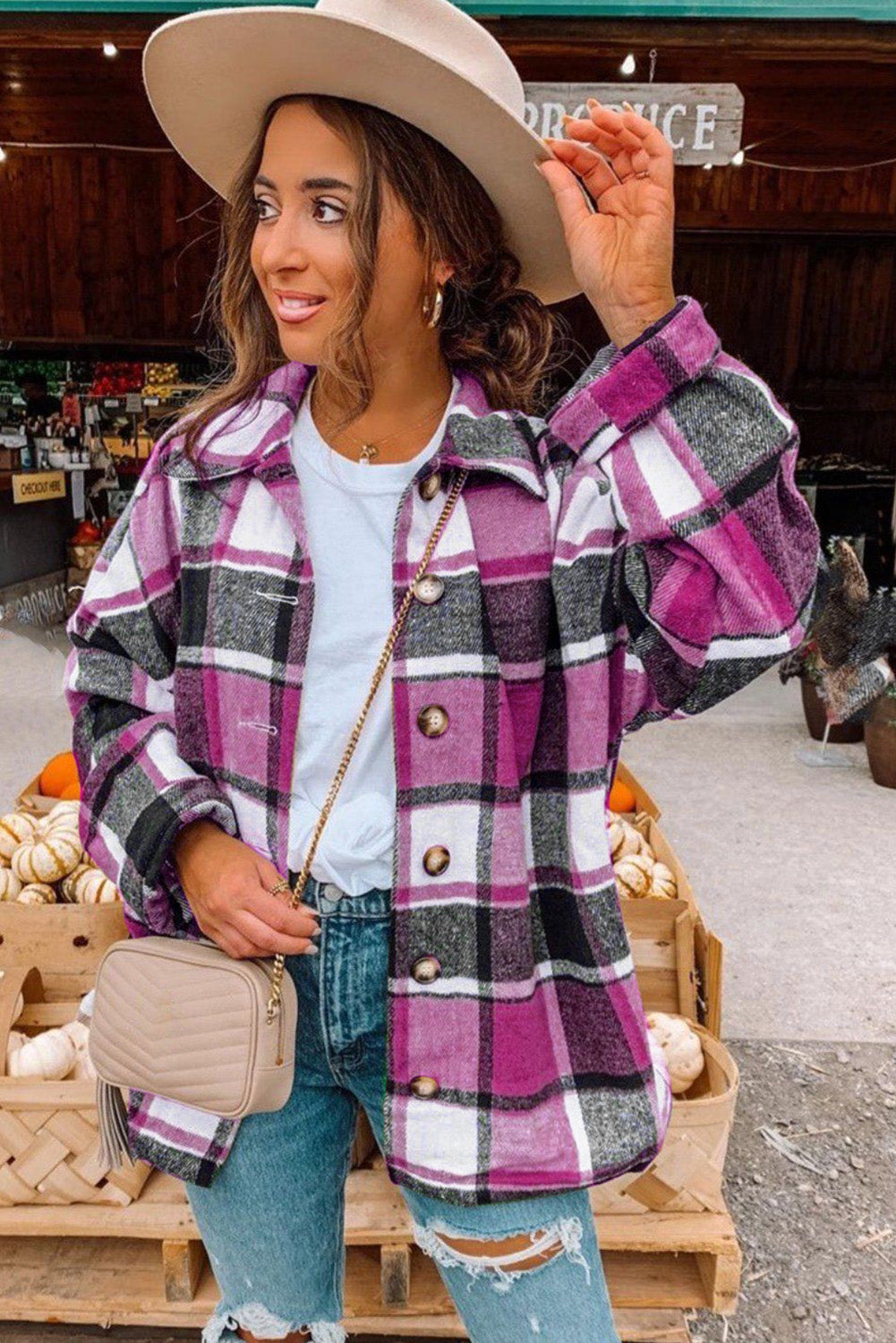 Plaid Print Buttoned Shirt Jacket