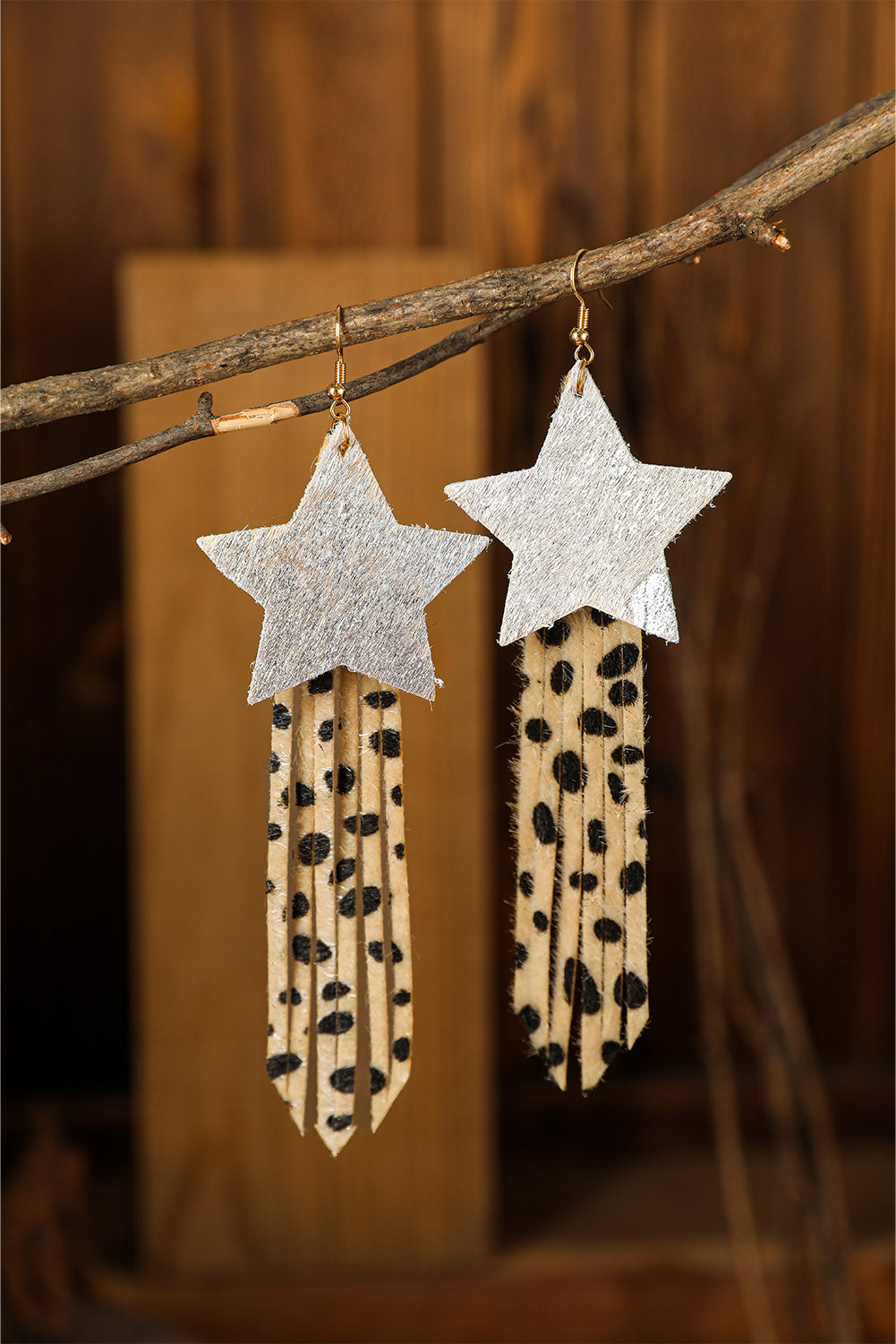 Fuzzy Leopard Shooting Star Earrings