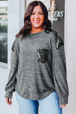 Sequin Patchwork Long Sleeve Plus Size Top