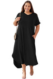 Plus Size V Neck Rolled Cuffs Maxi Dress