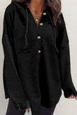 Dark Brown Button Up Contrast Knitted Sleeves Hooded Jacket