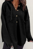 Dark Brown Button Up Contrast Knitted Sleeves Hooded Jacket