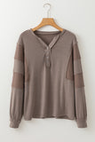 Gray Waffle Patchwork Dolman Sleeve Henley Top