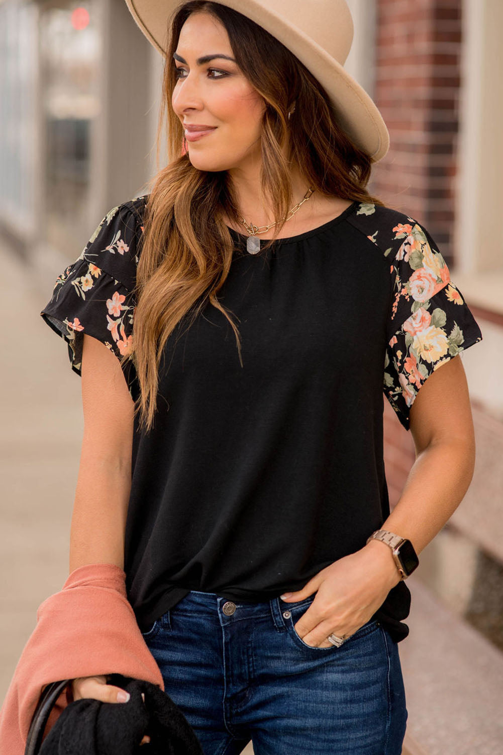 Tiered Floral Raglan Sleeve T Shirt