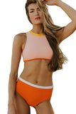 Color Block Zipped Cut Out Bikini Swimwear