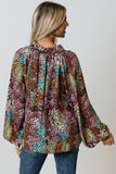 Vibrant Floral Tie V Neck Puff Sleeve Blouse