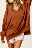 Chestnut V Neck Kangaroo Pocket Oversized Hoodie