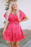 Crossover Smocked Flutter Sleeve Mini Dress