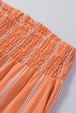 Orange Striped Shirred High Waist Straight Leg Pants