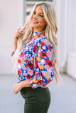 Mock Neck Bubble Sleeve Floral Print Blouse