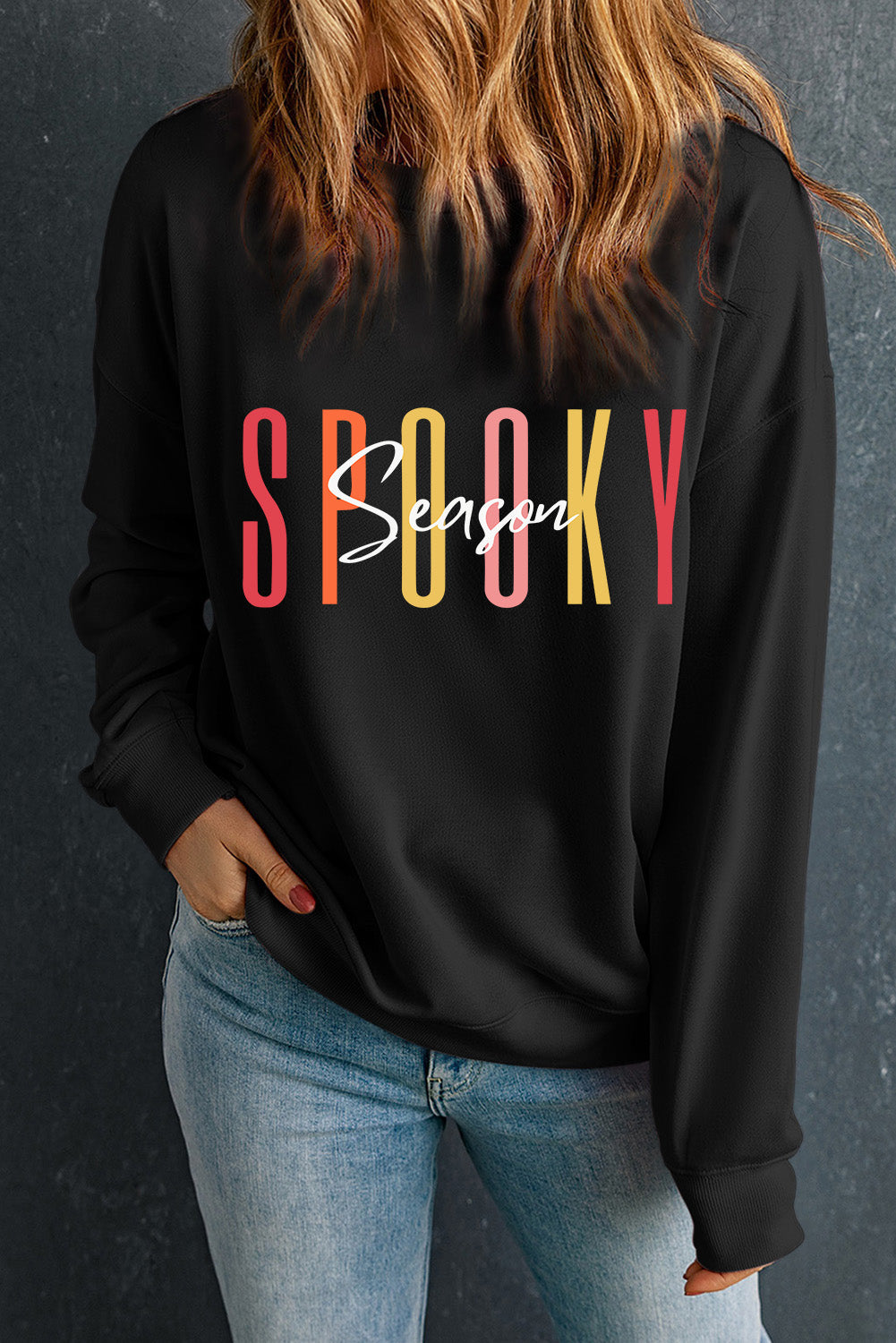 Sweat-shirt graphique noir Spooky Season Halloween Fashion Graphic