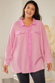 Plus Size Waffle Knit Exposed Seam Shirt