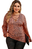 Plus Size Puff Sleeve V Neck Lace-up Slim Top