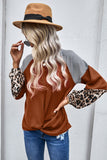 Leopard Long Sleeve Waffle Knit Blouse with Twist Knot