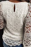 Lace Contrast Hollow-out Long Sleeve Blouse