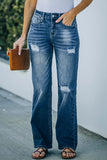 High Rise Washed Distressed Flare Jeans