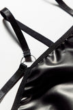 Faux Leather Cut-out Strappy Garter Teddy Lingerie