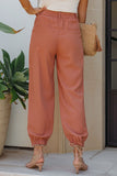 Pantalon de jogging taille haute orange avec poches, longueur cheville