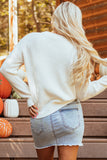 White Pumpkin Yarn Stitch Ribbed Knit Sweater