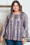 Floral Print Round Neck Plus Size Babydoll Blouse