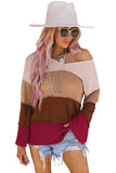 Color Block Waffle Knit Bell Sleeve Jumper