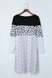 Striped Leopard Patchwork Lace T Shirt Dress