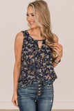 Cutout Decor Round Neck Floral Tank Top