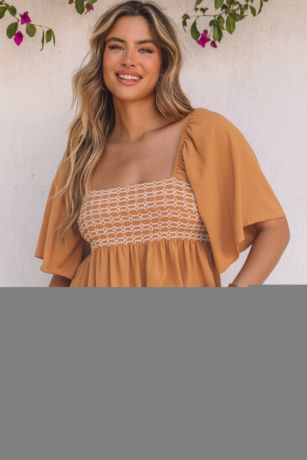 Square Neck Wide Sleeves Flowy Top