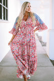 Boho Floral Paisley Print Tassel Tie V Neck Maxi Dress