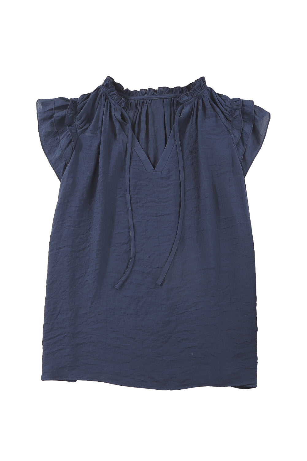 Tiered Ruffled Drawstring V Neck Top