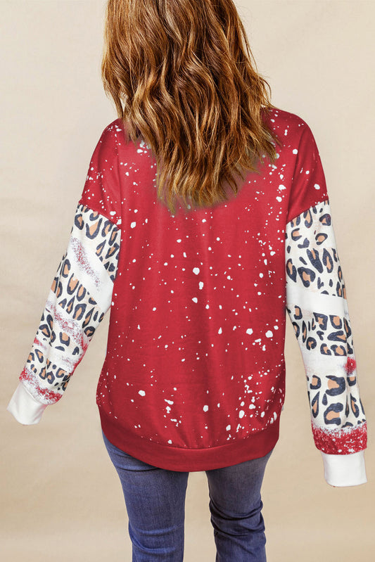 Red Tie Dye Leopard Drop Shoulder Sweatshirt