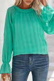 Green Striking Pleated Flared Cuff Long Sleeve Blouse