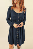 Button Up High Waist Long Sleeve Dress