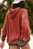 Red Clay Drop Shoulder Pocketed Baggy Drawstring Hoodie