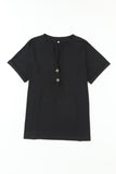 Button V Neck Rolled Sleeve T Shirt