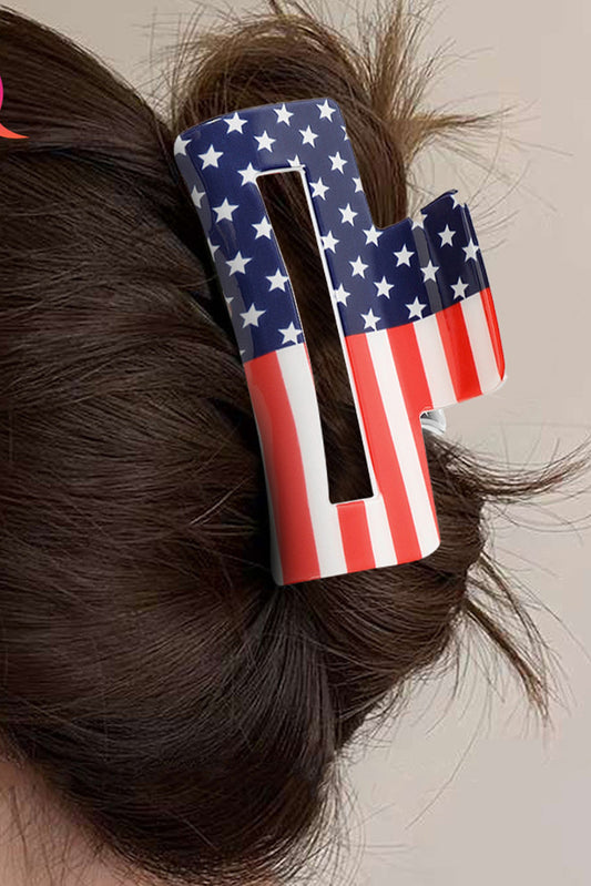 Dark Blue American Flag Print Square Claw Clip