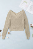 Cropped V Neck Fuzzy Sweater