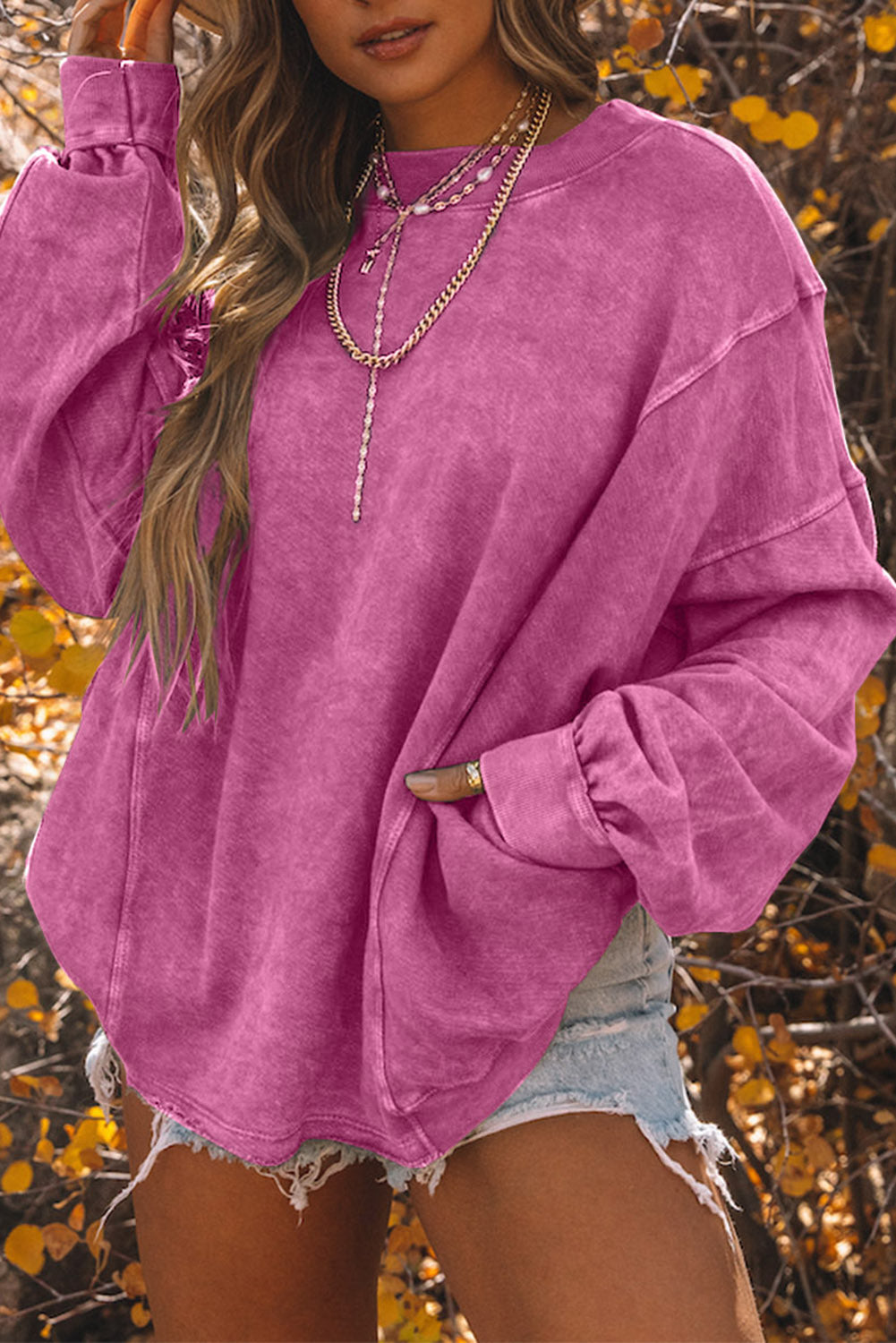 Exposed Seam Twist Open Back Oversized Sweatshirt