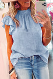 Crinkled Textured Ruffled Puff Sleeve Blouse