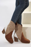 Colorblock Suede Heeled Ankle Booties